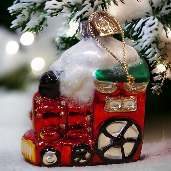 Shimmery Christmas Train Ornament Hand Blown Glass Thomas Pacconi Classics 2002 - Picture 1 of 7